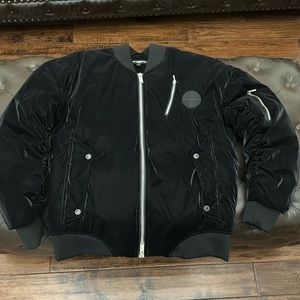 Men Karl Lagerfeld Black Paris 3m Reflective Flocked Liquid Bomber Large Coat